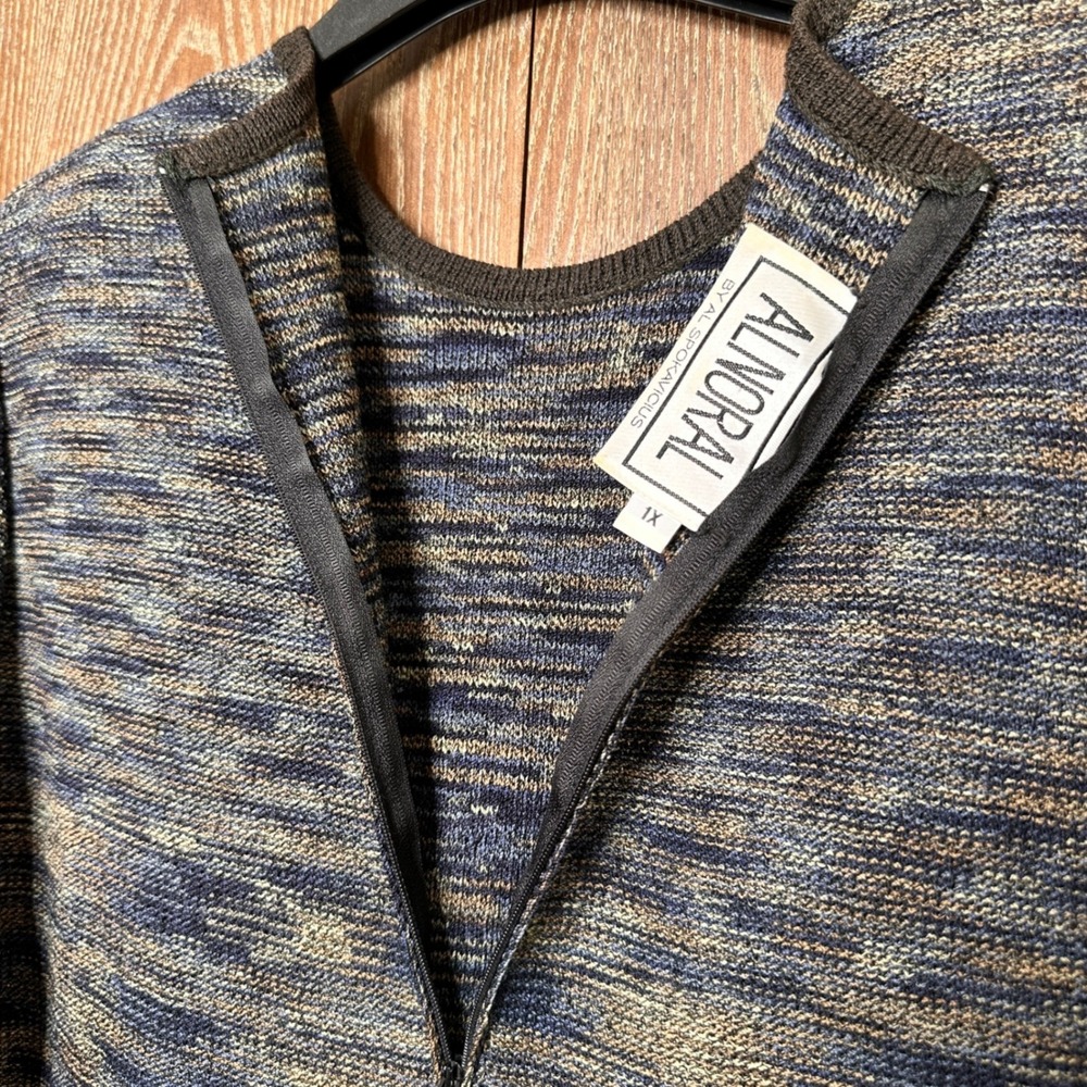 Alnoral Vintage 90s Wool Blend Knit Cardigan and Top Twin Set Blue Brown 1X USA - Picture 5 of 16